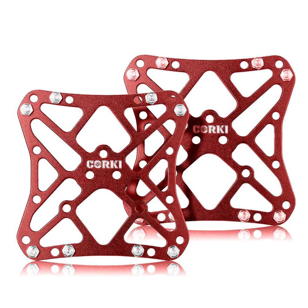 Corki Cycles Clipless Wide Platform Adapter Flat Pedals Red