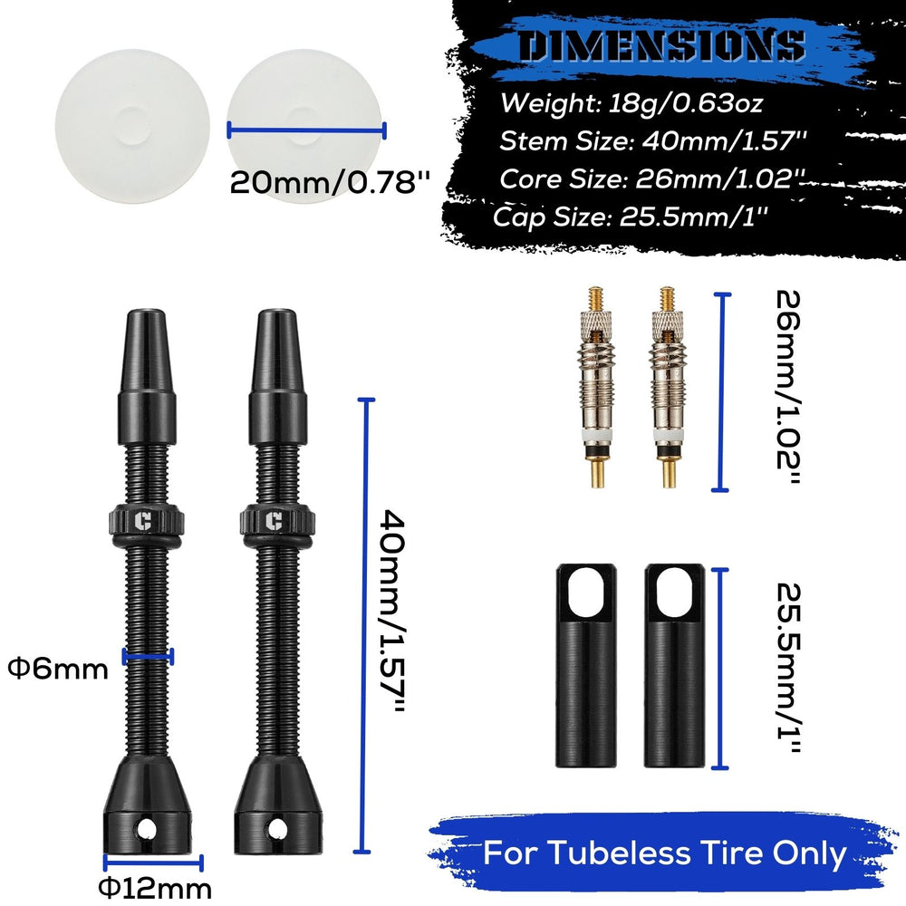 
                  
                    Tubeless Presta Valve Stem 2-Pack - 40mm/44mm/55mm With Valve Core and 2PCS Removal Tool - Corki Cycles
                  
                