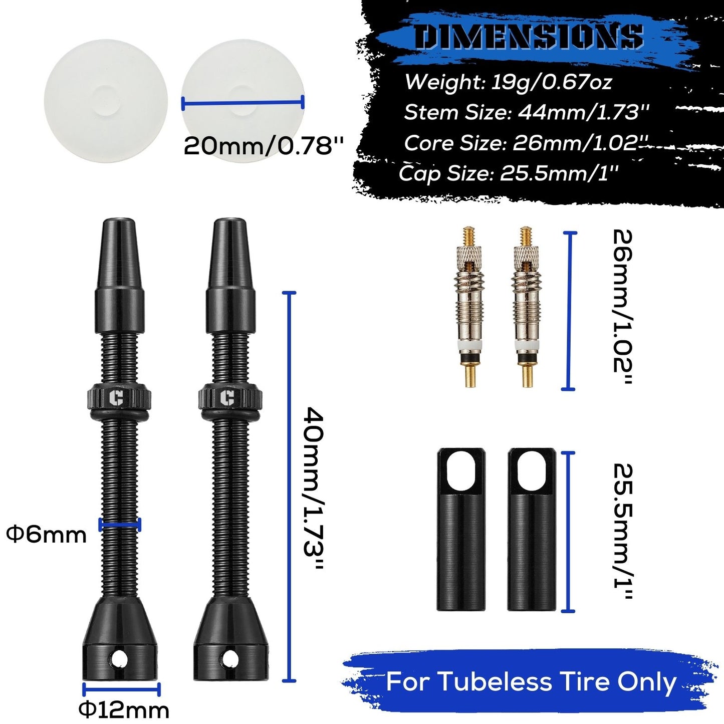 
                  
                    Tubeless Presta Valve Stem 2-Pack - 40mm/44mm/55mm With Valve Core and 2PCS Removal Tool - Corki Cycles
                  
                