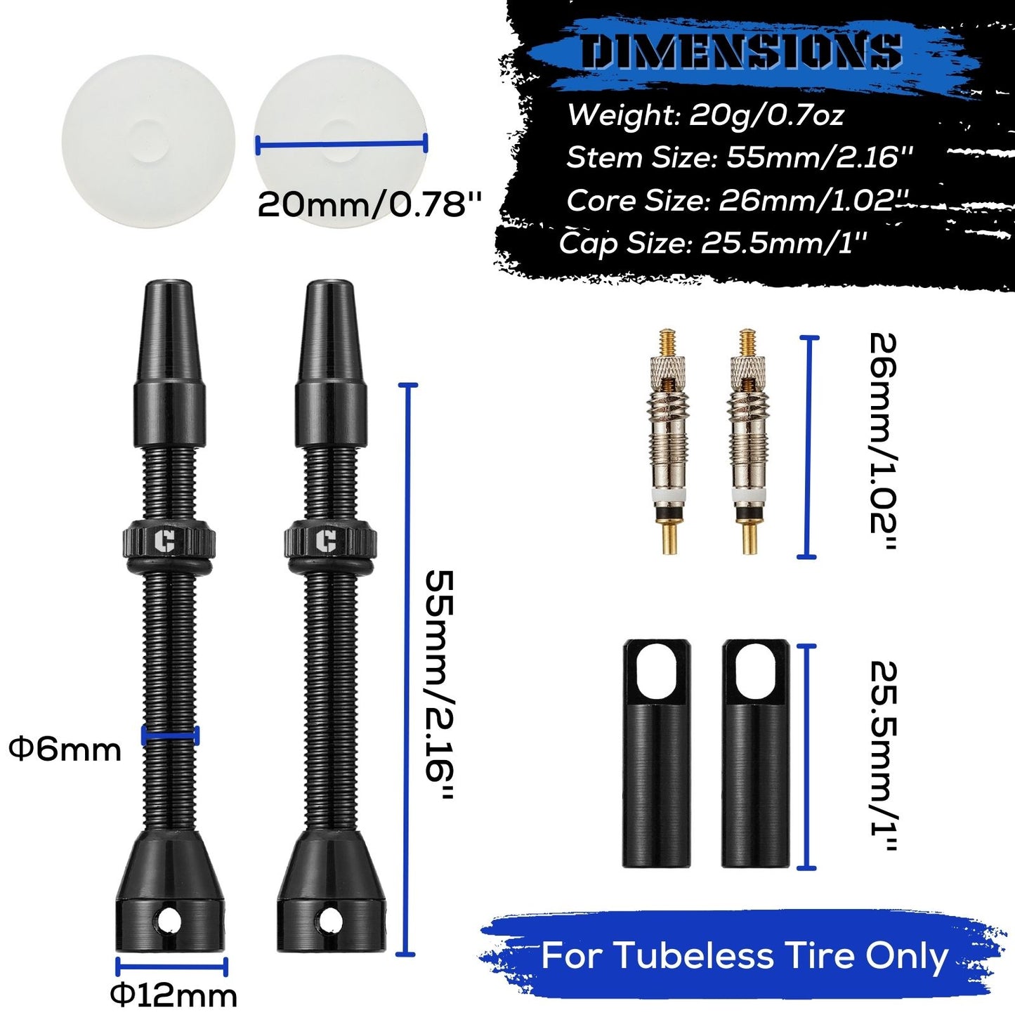 
                  
                    Tubeless Presta Valve Stem 2-Pack - 40mm/44mm/55mm With Valve Core and 2PCS Removal Tool - Corki Cycles
                  
                