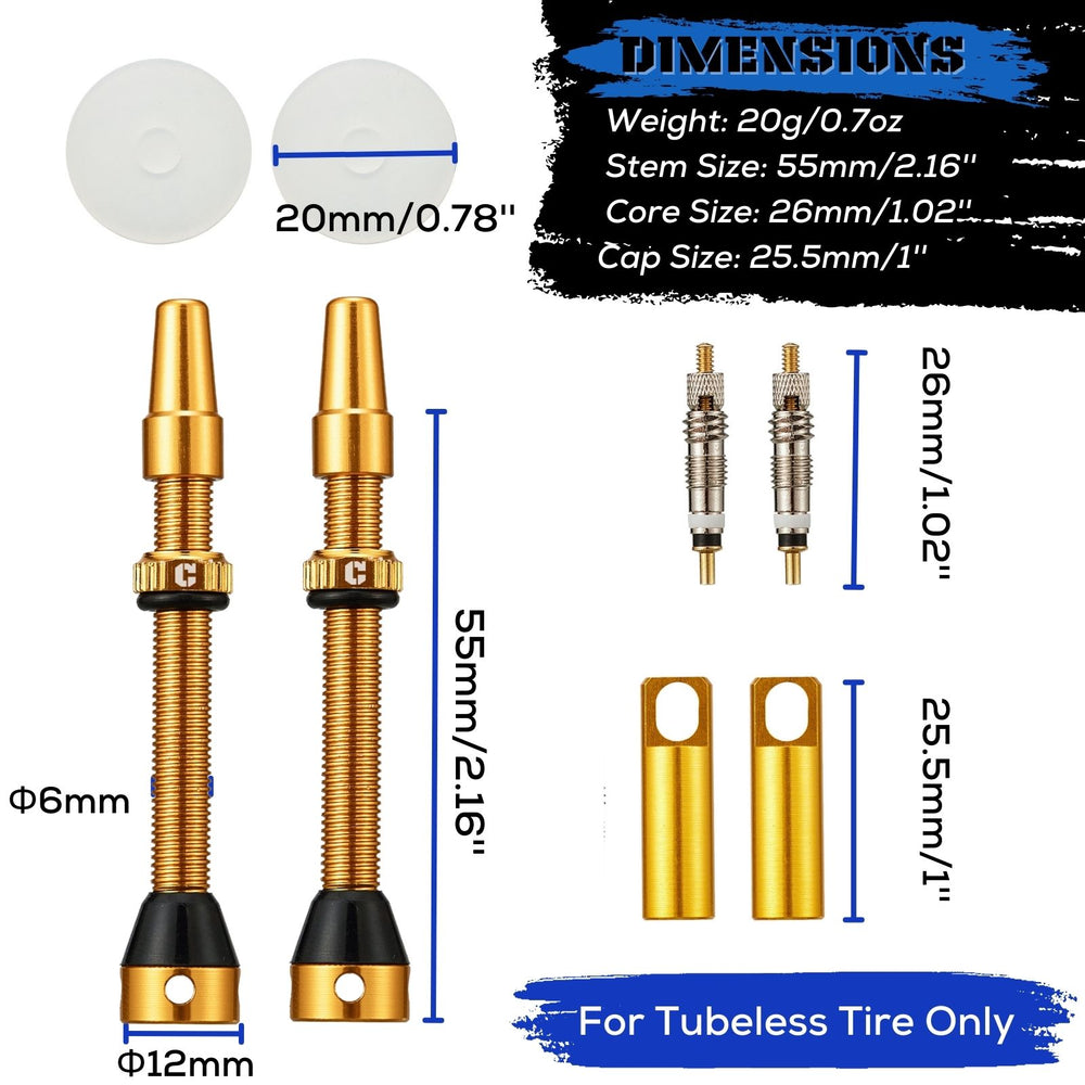 
                  
                    Tubeless Presta Valve Stem 2-Pack - 40mm/44mm/55mm With Valve Core and 2PCS Removal Tool - Corki Cycles
                  
                