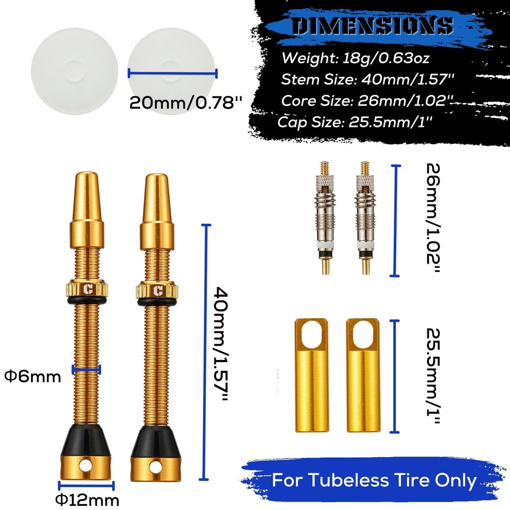 
                  
                    Tubeless Presta Valve Stem 2-Pack - 40mm/44mm/55mm With Valve Core and 2PCS Removal Tool - Corki Cycles
                  
                