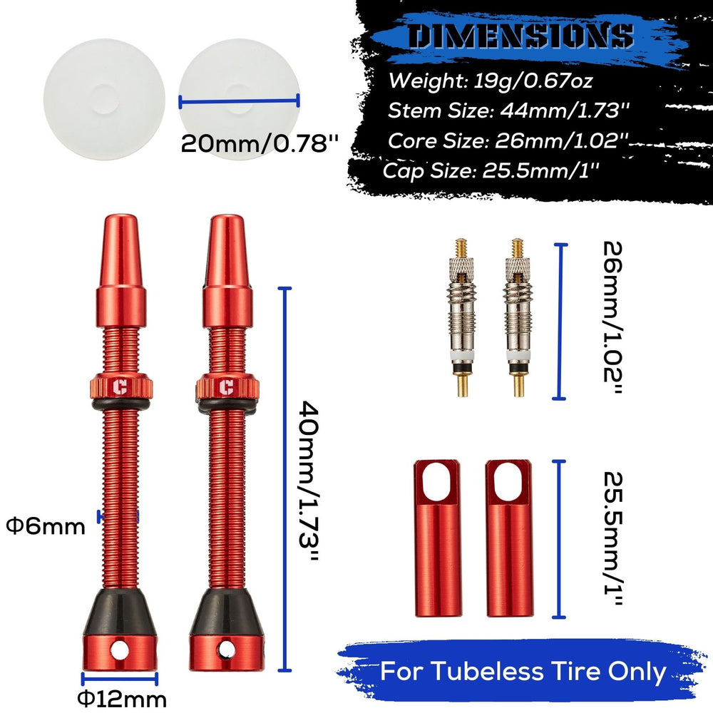 
                  
                    Tubeless Presta Valve Stem 2-Pack - 40mm/44mm/55mm With Valve Core and 2PCS Removal Tool - Corki Cycles
                  
                